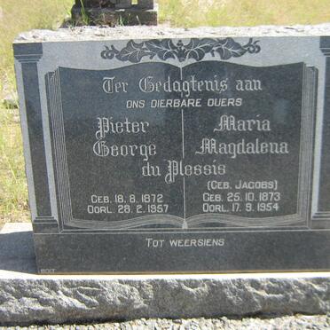 PLESSIS Pieter George, du 1872-1957 &amp; Maria Magdalena JACOBS 1873-1954