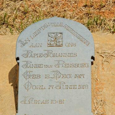 RENSBURG Japie Johannes, Janse van 1917-1918