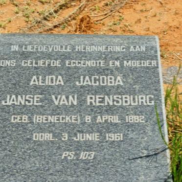 RENSBURG Alida Jacoba,  Janse van nee BENECKE 1882-1961