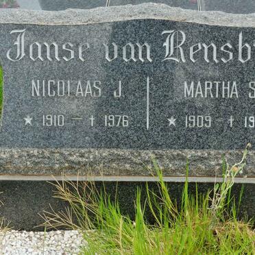 RENSBURG Nicolaas J., Janse van 1910-1976 &amp; Martha S. 1909-1980