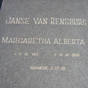 RENSBURG Margaretha Alberta, Janse van 1917-1998