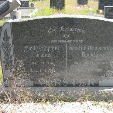 VORSTER Paul Philippus Jacobus 1872-1962 &amp; Hester Magaretha Dorothea BLOEM 1877-1962