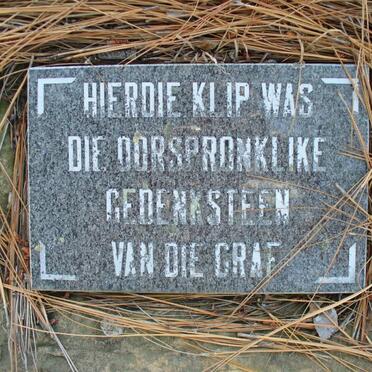 Hierdie klip was die oorspronklike gedenksteen van die graf