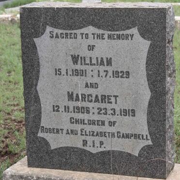 CAMPBELL William 1901-1929 :: CAMPBELL Margaret 1906-1919