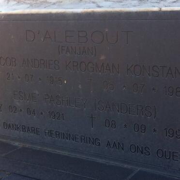 D'ALEBOUT Jacob Andries Krogman Konstand 1915-1988 &amp; Esme Pashley SANDERS 1921-1993