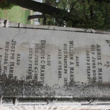 MANDY Joseph -18?4 :: MANDY Annie E. -1867 :: MANDY William A. -1874 :: MANDY Francis C. -1874