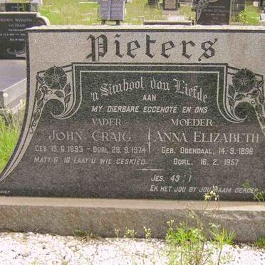 PIETERS John Craig 1893-1974 &amp; Anna Elizabeth ODENDAAL 1896-1957