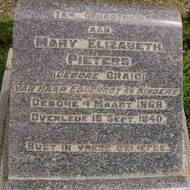 PIETERS Mary Elizabeth nee CRAIG 1868-1940