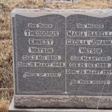 WATSON Theodorus Ernest 1880-1948 &amp; Maria Isabella Cecilia Johanna MAARTENS 1888-1951