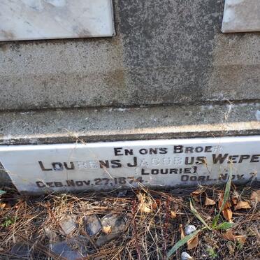 WEPENER Lourens Jacobus 1844-1923 &amp; Martha Louisa DU PLESSIS 1853-1930 :: WEPENER Lourens Jacobus 1874-1918