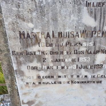 WEPENER Lourens Jacobus 1844-1923 &amp; Martha Louisa DU PLESSIS 1853-1930