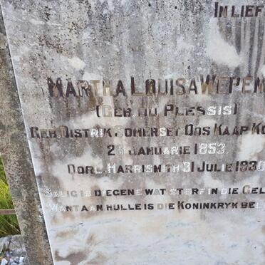 WEPENER Lourens Jacobus 1844-1923 &amp; Martha Louisa DU PLESSIS 1853-1930