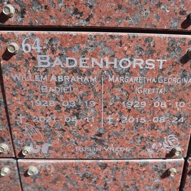 BADENHORST Willem Abraham 1928-2021 & Margaretha Georgina 1929-2015