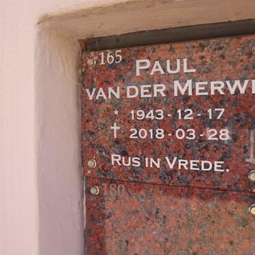 MERWE Paul, van der 1943-2018