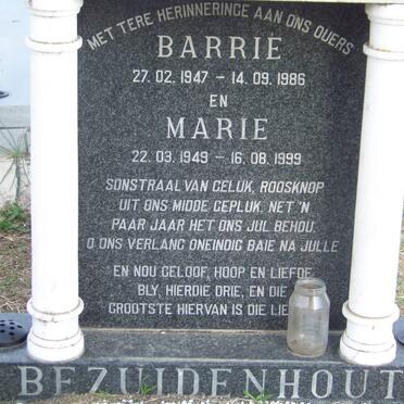 BEZUIDENHOUT Barrie 1947-1986 &amp; Marie 1949-1999