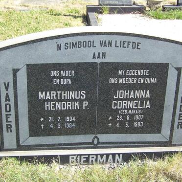 BIERMAN Marthinus Hendrik P. 1904-1984 &amp; Johanna Cornelia MARAIS 1907-1983