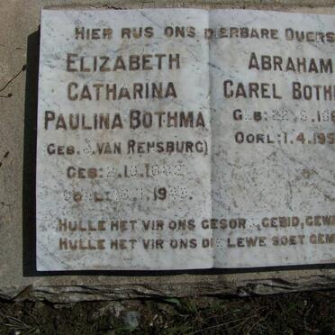 BOTHMA Abraham Carel 1867-1950 &amp; Elizabeth Catharina Paulina J. VAN RENSBURG 1882-1949