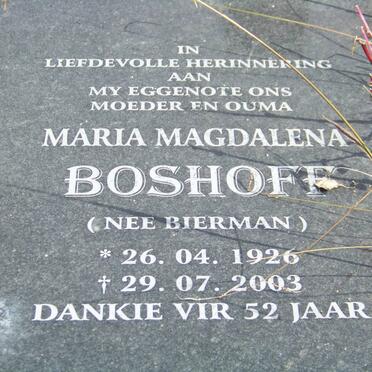 BOSHOFF Maria Magdalena nee BIERMAN 1926-2003