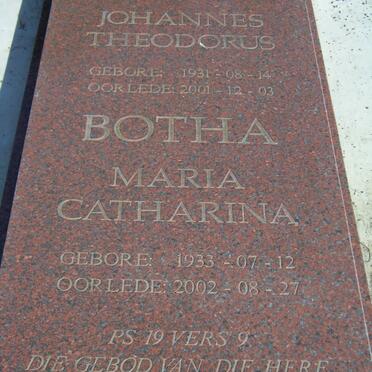 BOTHA Johannes Theodorus 1931-2001 &amp; Maria Catharina 1933-2002