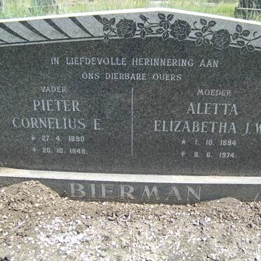 BIERMAN Pieter Cornelius E. 1890-1948 &amp; Aletta Elizabetha J.W. 1894-1974