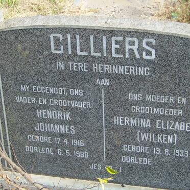 CILLIERS Hendrik Johannes 1916-1980 &amp; Hermina Elizabeth WILKEN 1933- 