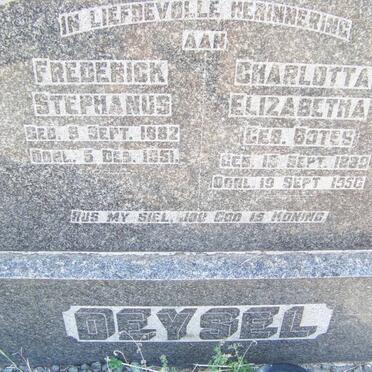 DEYSEL Frederick Stephanus 1882-1951 &amp; Charlotta Elizabetha BOTES 1889-1956