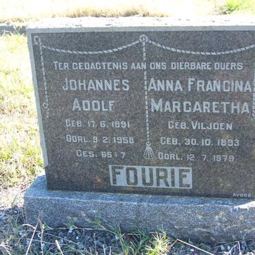 FOURIE Johannes Adolf 1891-1958 &amp; Anna Francina Margaretha VILJOEN 1893-1979