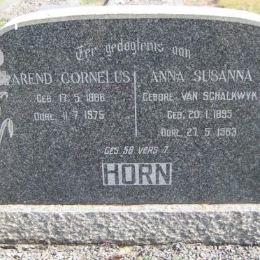 HORN Arend Cornelus 1886-1975 &amp; Anna Susanna VAN SCHALKWYK 1895-1963