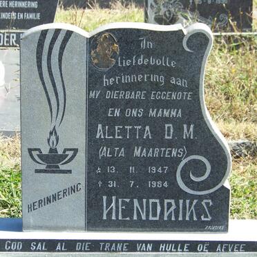 HENDRIKS Aletta D.M. nee MAARTENS 1947-1984