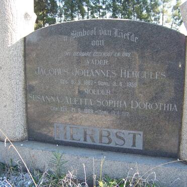 HERBST Jacobus Johannes Hercules 1887-1958 &amp; Susanna Aletta Sophia Dorothia ELS 1889-1971
