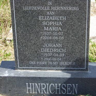 HINRICHSEN Johann Diedrich 1937-2006 &amp;  Elizabeth Sophia Maria 1937-2004