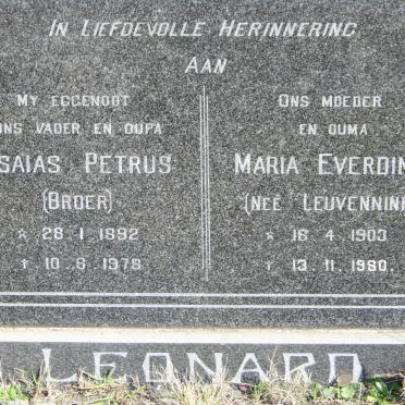 LEONARD Esaias Petrus 1892-1978 &amp; Maria Everdina LEUVENNINK 1903-1980