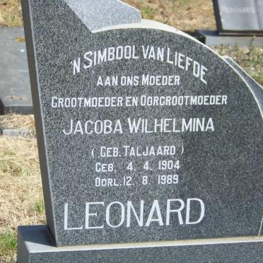LEONARD Jacoba Wilhelmina nee TALJAARD 1904-1989