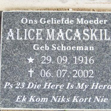 MACASKILL Alice nee SCHOEMAN 1916-2002