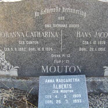 MOUTON Hans Jacob 1878-1956 &amp; Johanna Catharina GUNTER 1882-1954 :: ALBERTS Anna Margaretha nee MOUTON 1909-1993