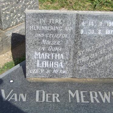 MERWE Martha Louisa, van der nee VAN DER MERWE 1902-1972
