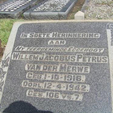 MERWE Willem Jacobus Petrus, van der 1916-1942