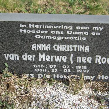 MERWE Anna Christina, van der nee ROODT 1915-1997