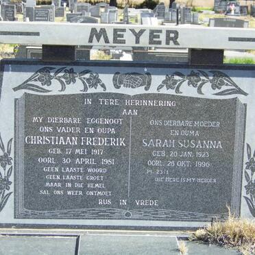 MEYER Christiaan Frederik 1917-1981 &amp; Sarah Susanna 1923-1996