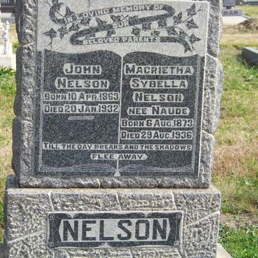 NELSON John 1863-1932 &amp; Magrietha Sybella NAUDE 1873-1936