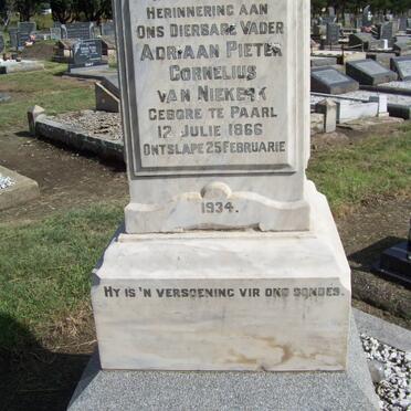 NIEKERK Adriaan Pieter Cornelius, van 1866-1934