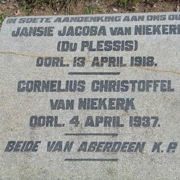 NIEKERK Cornelius Christoffel, van -1937 &amp;  Jansie Jacoba DU PLESSIS -1918