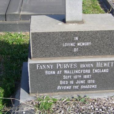 PURVES Fanny nee HEWETT 1887-1976