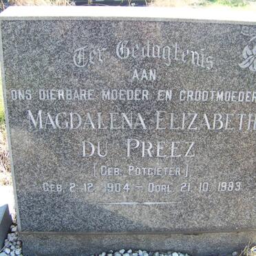 PREEZ Magdalena Elizabeth, du nee POTGIETER 1904-1983