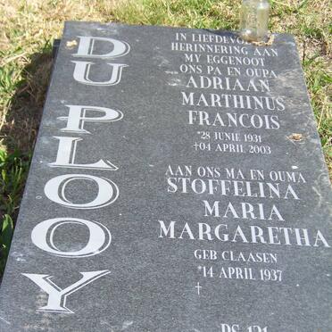 PLOOY Adriaan Marthinus Francois, du 1931-2003 &amp; Stoffelina Maria Margaretha CLAASEN 1937-