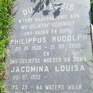 PLESSIS Philippus Rudolph, du 1920-2000 &amp; Jacomina Louisa 1922-