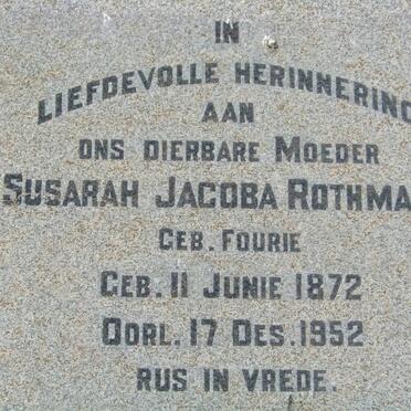 ROTHMANN Susarah Jacoba nee FOURIE 1872-1952