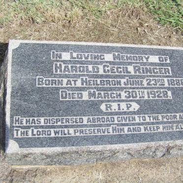 RINGER Harold Cecil 1886-1928