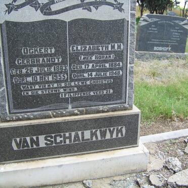 SCHALKWYK Ockert Gerbrandt, van 1883-1955 &amp; Elizabeth M.M. HORAK 1884-1948