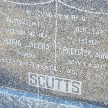 SCUTTS Frederick Arnold 1893-1968 &amp; Maria Jacoba MARAIS 1912-1957